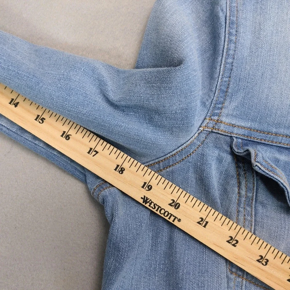 Social Standard by Sanctuary Blue Jean Jacket Womens L Stretch Denim Trucker Y2K
